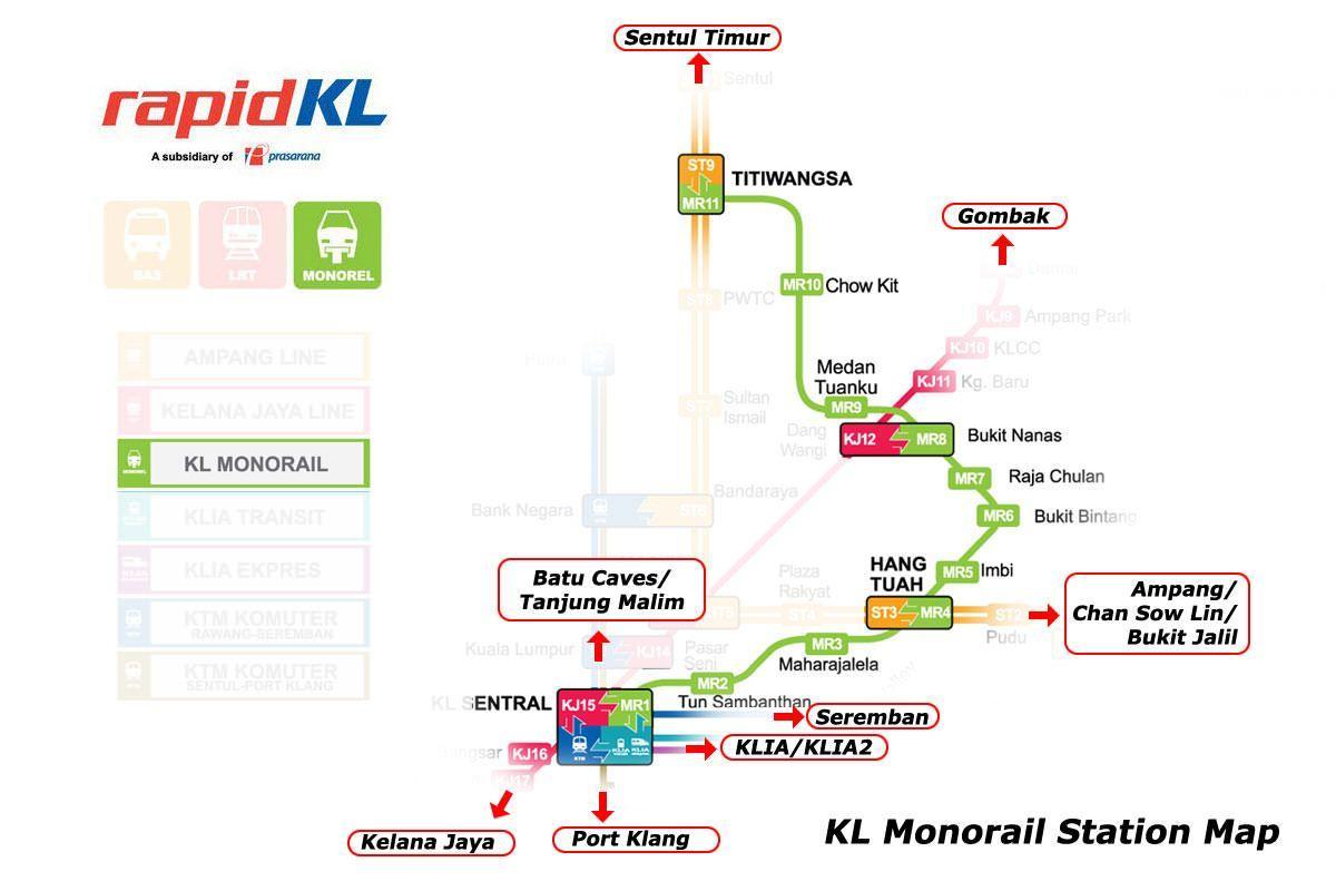 kuala lumpurren monorail mapa